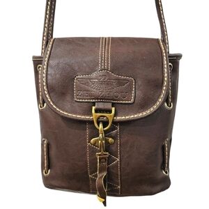Zhi Zhou Crossbody Bag Flap Top Brown with Contrast Stitching